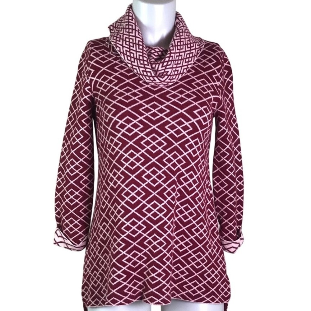 MOTH CRANBERRY‎ & WHITE COWLNECK 3/4 SLEEVE SWEATER